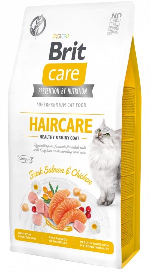Сухий корм Brit Care Cat GF Haircare Healthy & Shiny Coat для котів, догляд за шкірою і шерстю, лосось та курка, 7 кг