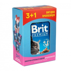 Набір паучів 3+1 для котів Brit Premium Cat pouch Chicken & Turkey з куркою та індичкою, 4х100г