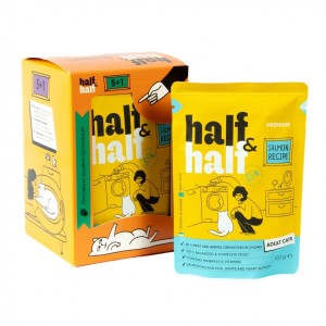 Набір вологих кормів Half&Half 5+1 для дорослих котів, шматочки з лососем у желе, паучі, 6 шт*100 г