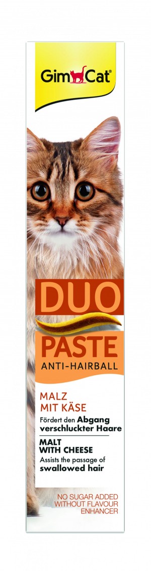 ����� ��� ���� � �������� ���������� GimCat DUO PASTE Anti-hairball malt with cheese ����� �� ���, 50 �