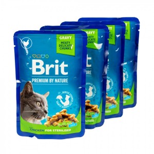 ���� ������ 3+1 ��� ������������� ���� Brit Premium Cat pouch Chicken Slices for Sterilised � ������, 4�100�