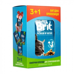 ���� ������ 3+1 ��� ������������� ���� Brit Premium Cat pouch Chicken Slices for Sterilised � ������, 4�100�